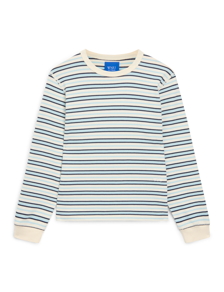 Katergo Top: Cotton Jersey, Icy Blue and Ecru Stripe x Lucy Williams