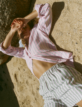 The Boyfriend: Linen, Pink and Green Stripe