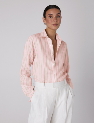 The Boyfriend: Linen, Pink and Green Stripe