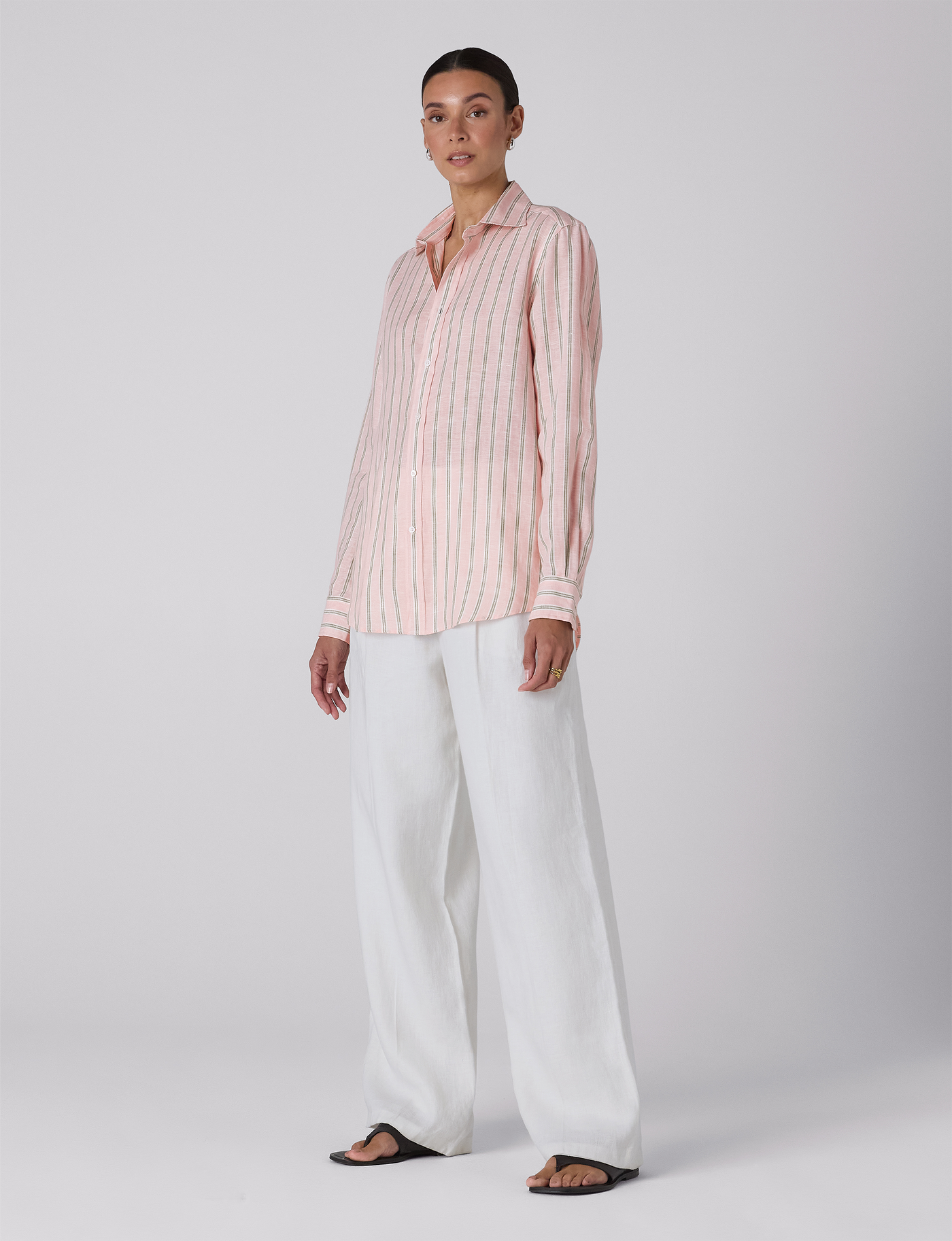 The Boyfriend: Linen, Pink and Green Stripe