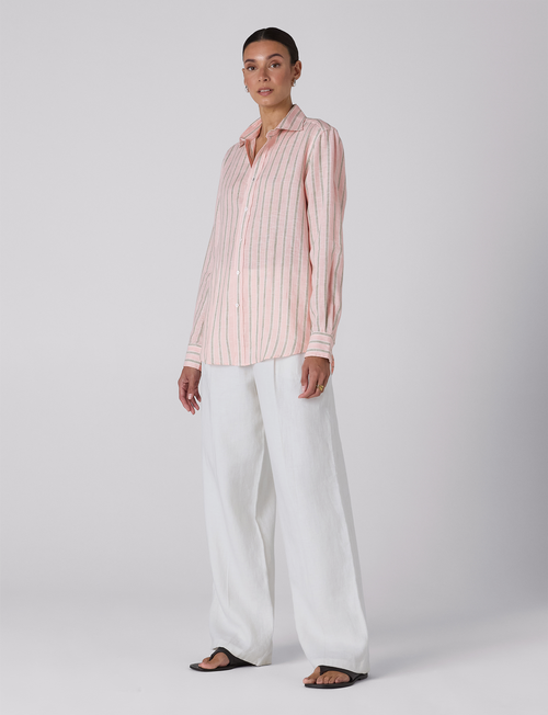 The Boyfriend: Linen, Pink and Green Stripe