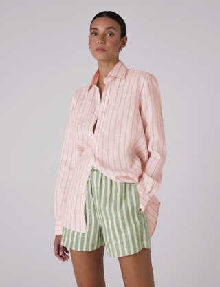 The Boxer: Linen, Green and Pink Stripe