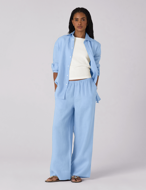 Bay Trouser: Linen, Cornflower Blue