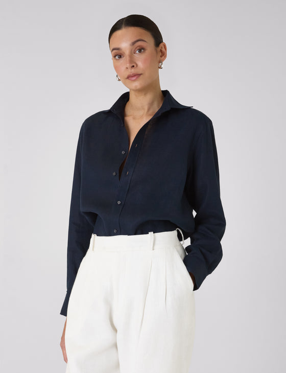 The Boyfriend: Linen, Navy Blue