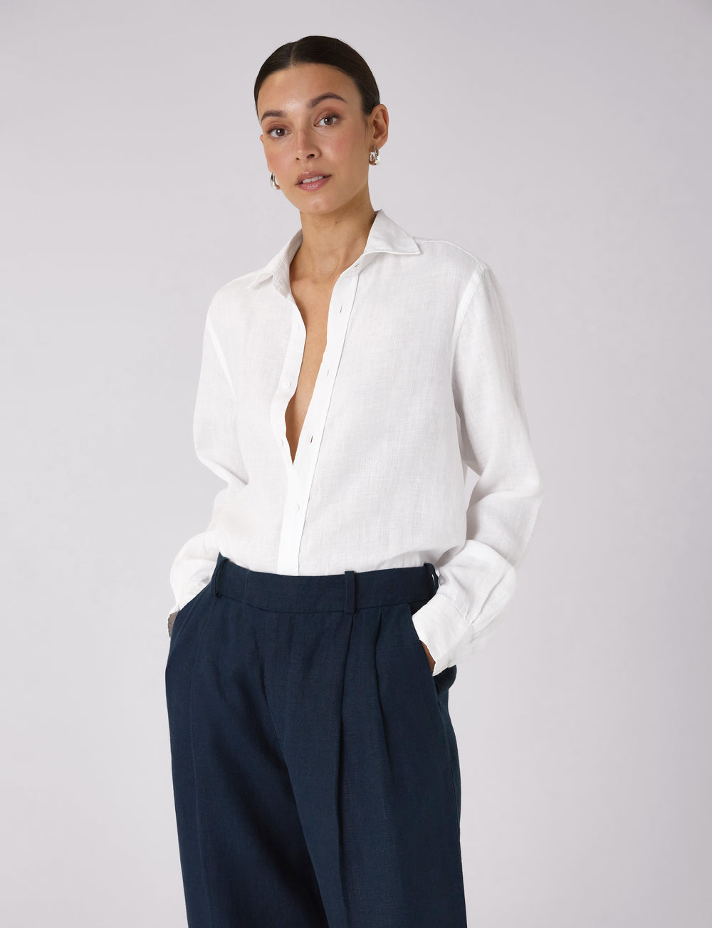 WNU Women's White Linen Boyfriend Shirt
