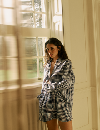 The Classic: Linen, Navy Blue Gingham