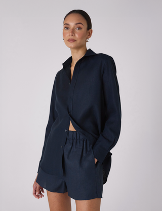 The Boxer: Linen, Navy Blue