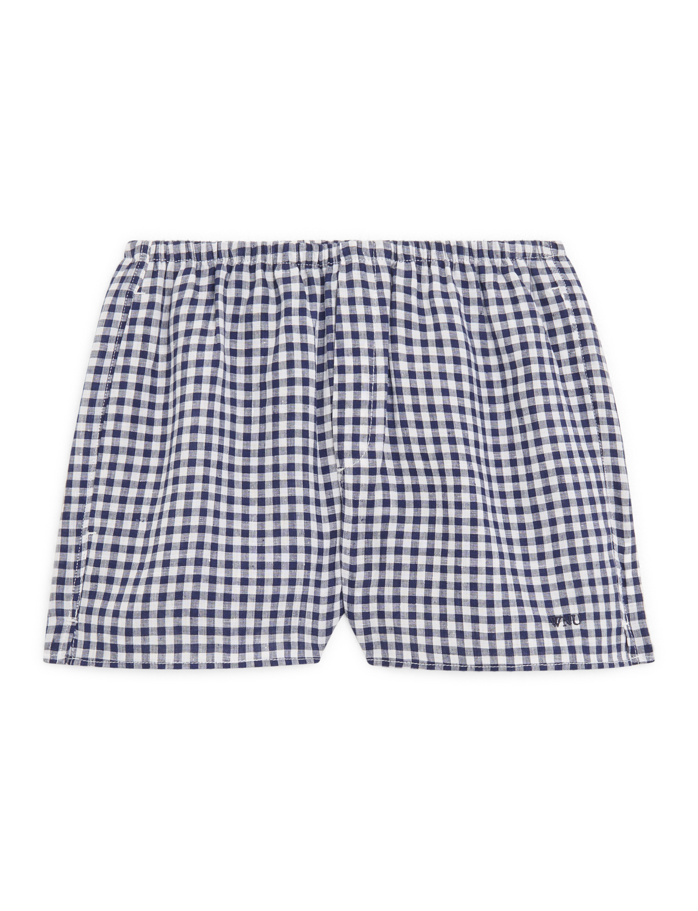 The Set: Linen Top & Court Short, Navy and Gingham Navy Blue