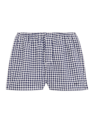 Court Short: Linen, Navy Blue Gingham