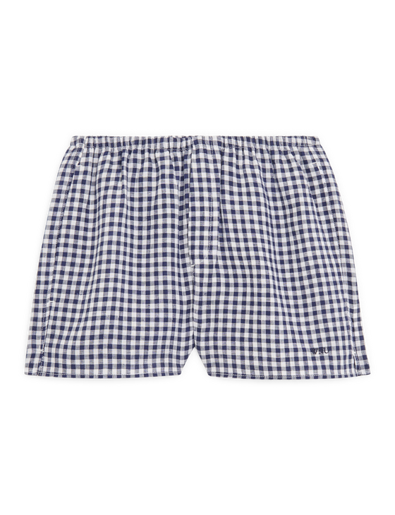 Court Short: Linen, Navy Blue Gingham