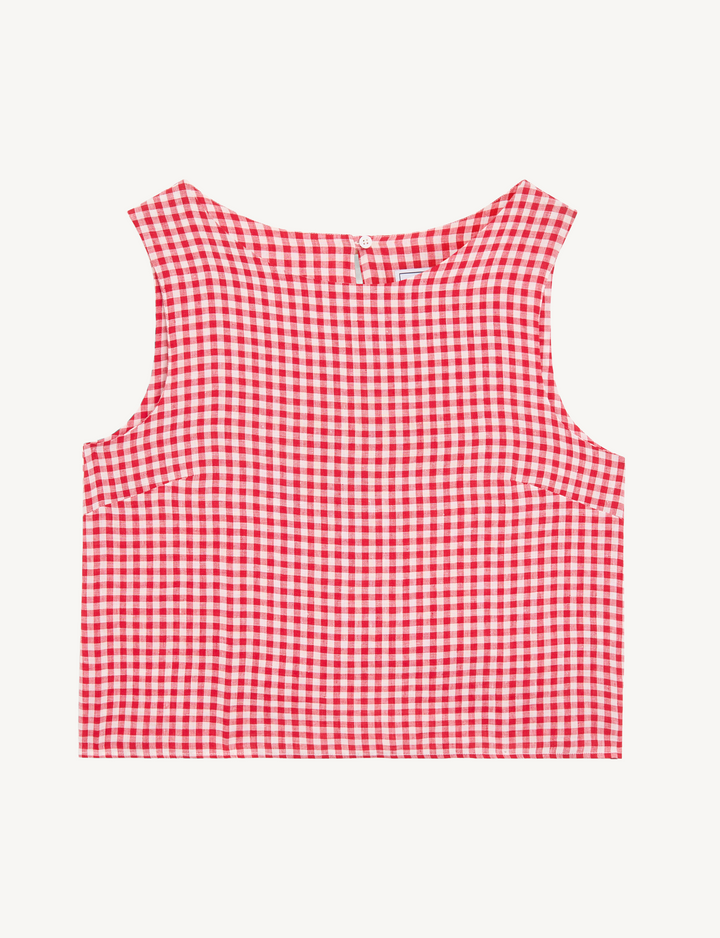 Jackie Top: Linen, Post Box Red Gingham