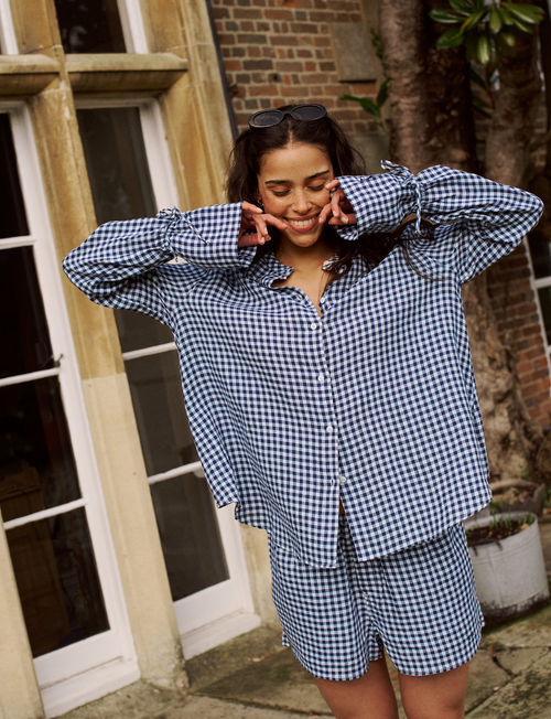 Rye Blouse: Linen, Navy Gingham