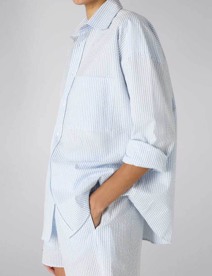 The Set: Seersucker Rain Blue Stripe Shirt & Boxer