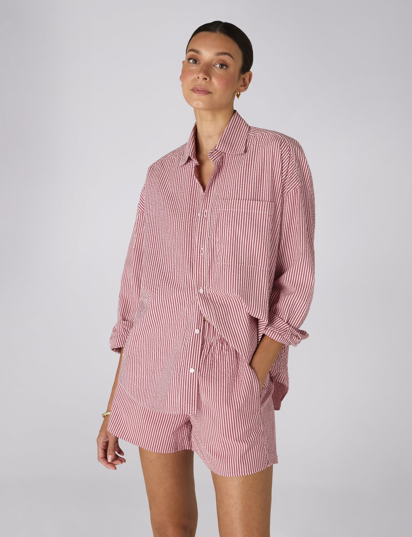 The Set: Seersucker, Pink and Berry Stripe Shirt & Boxer Shorts