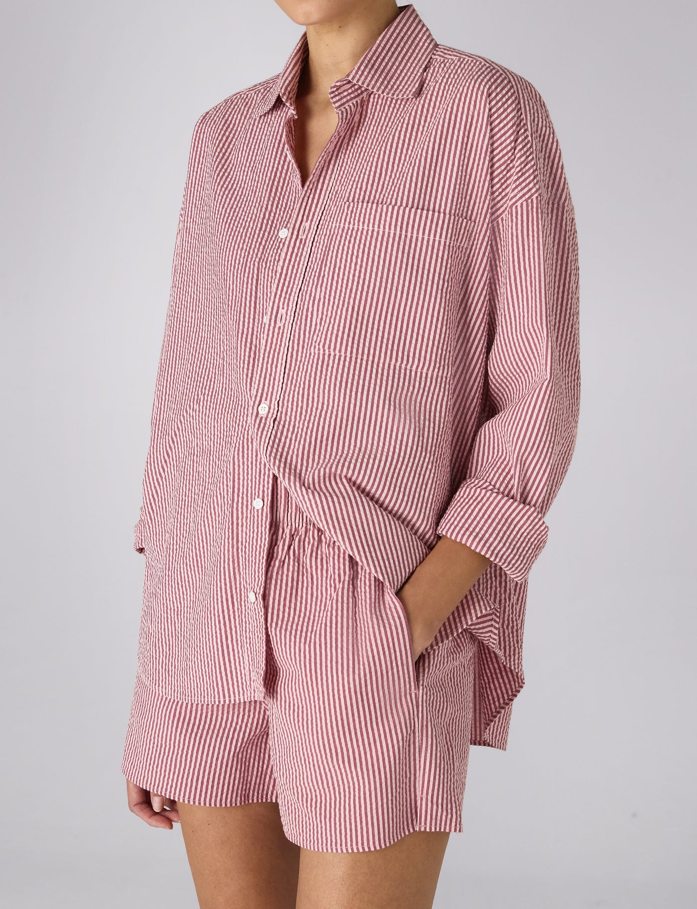 The Set: Seersucker, Pink and Berry Stripe Shirt & Boxer Shorts