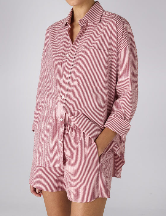 The Set: Seersucker Pink and Berry Stripe Shirt & Boxer Shorts