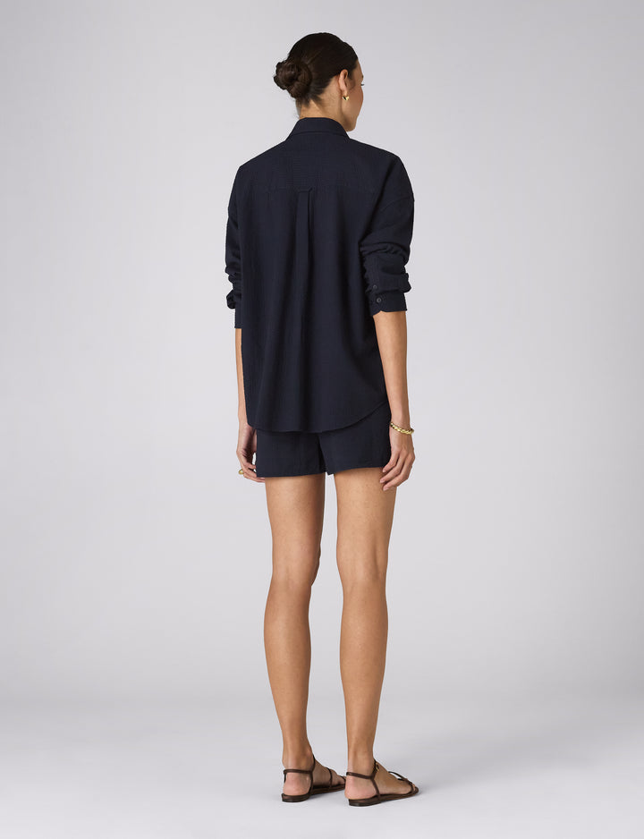 The Set: Seersucker, Navy Blue Shirt & Boxer Shorts