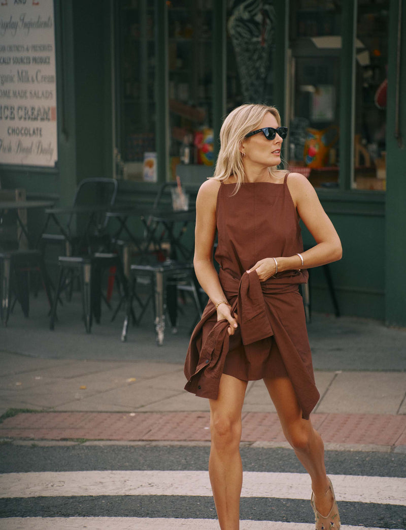 Andros Dress: Fine Poplin, Mocha X Lucy Williams