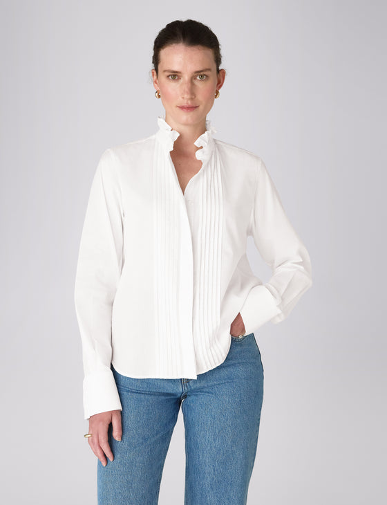 Pintuck Kew Blouse: Cotton Voile, White