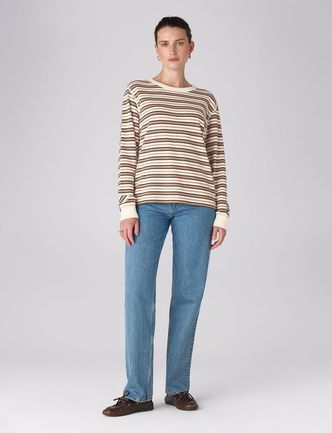 Bessette Top: Cotton Jersey, Brown and Ecru Stripe
