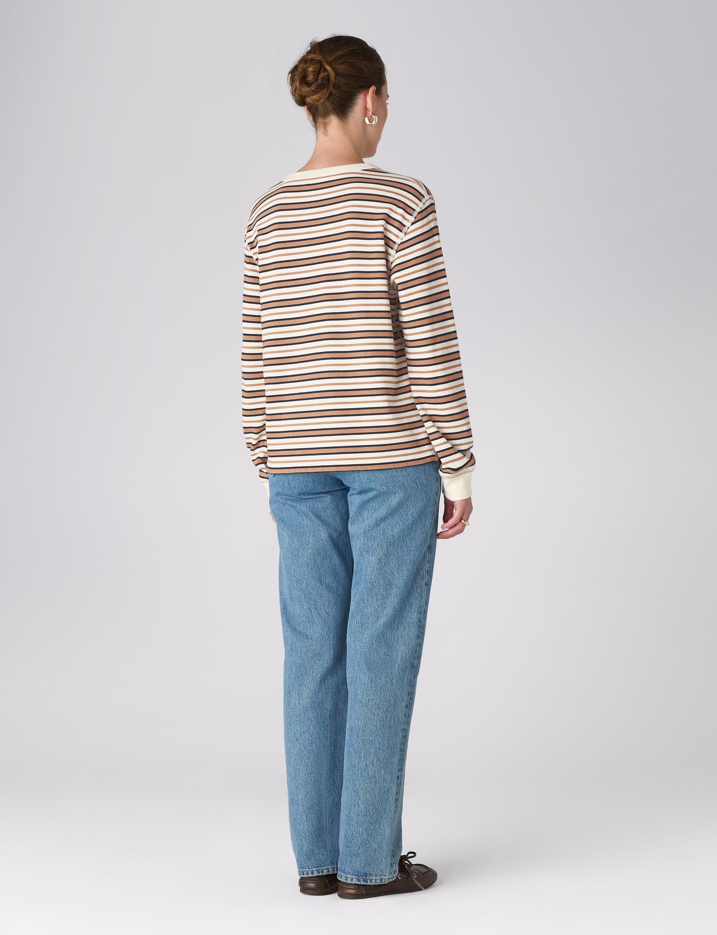 Bessette Top: Cotton Jersey, Brown and Ecru Stripe