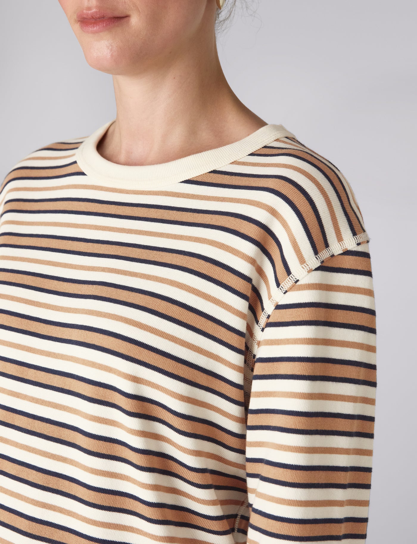 Bessette Top: Cotton Jersey, Brown and Ecru Stripe