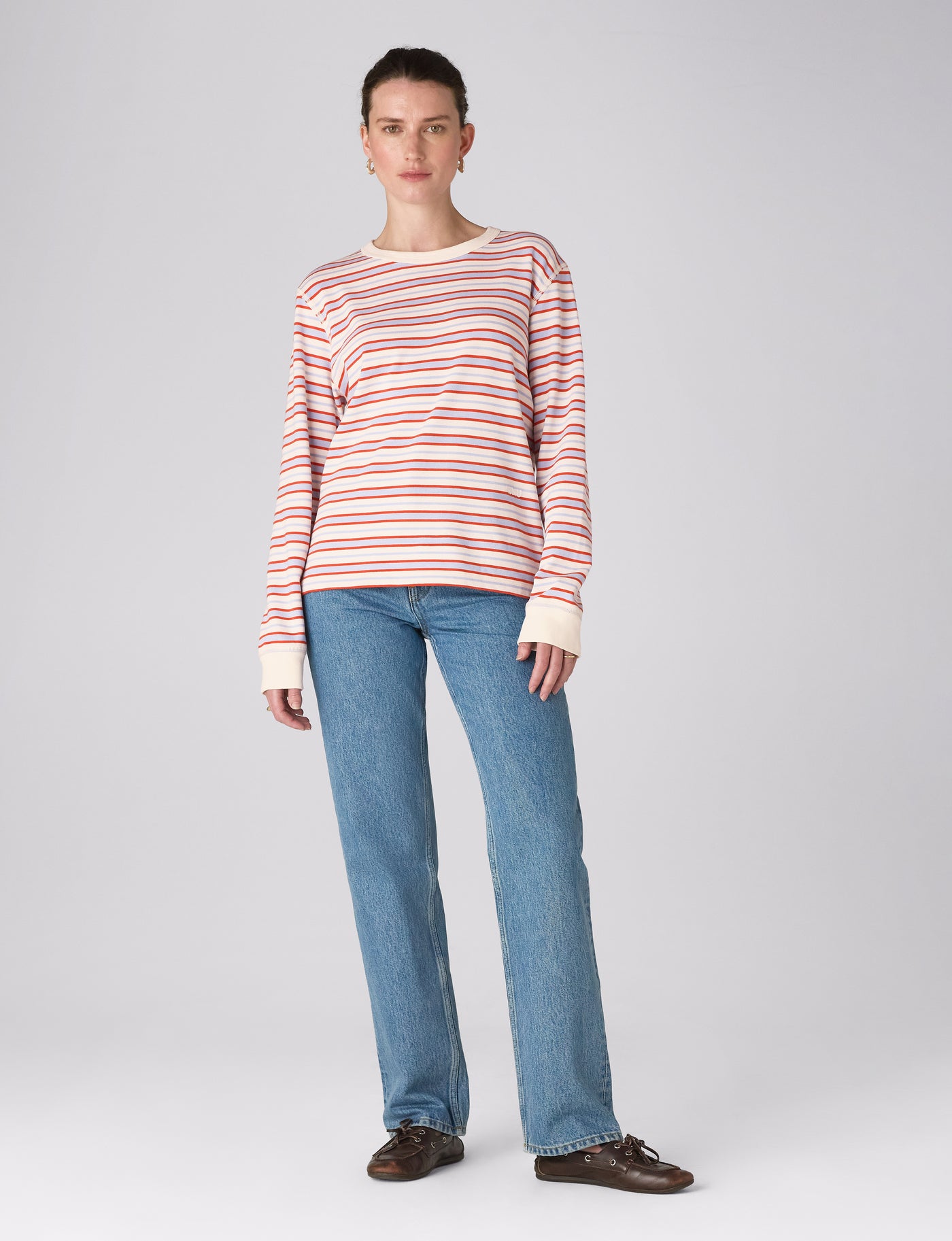 Bessette Top: Jersey, Sienna and Sky Blue Stripe