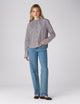 Rue Curved Bib Blouse: Fine Poplin, Navy and Ivory Stripe