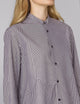 Rue Curved Bib Blouse: Fine Poplin, Navy and Ivory Stripe