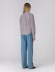 Rue Curved Bib Blouse: Fine Poplin, Navy and Ivory Stripe