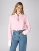 The Boyfriend Exaggerated Contrast Cuff Shirt: Fine Poplin, Rose Pink