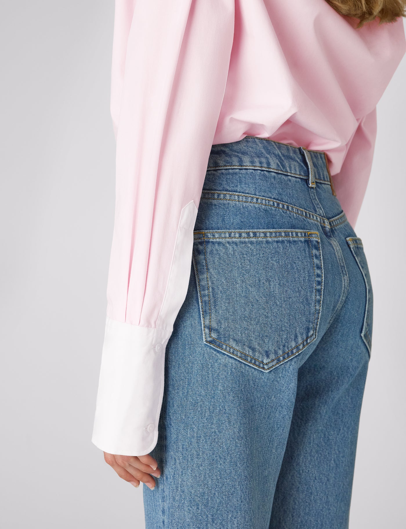 The Boyfriend Exaggerated Contrast Cuff Shirt: Fine Poplin, Rose Pink