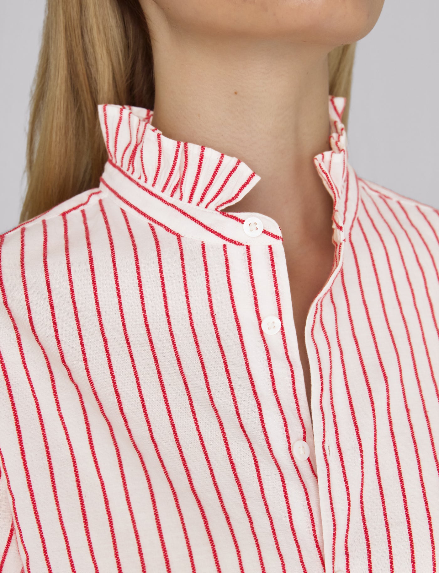 Kew Blouse: Cotton, Red Stripe