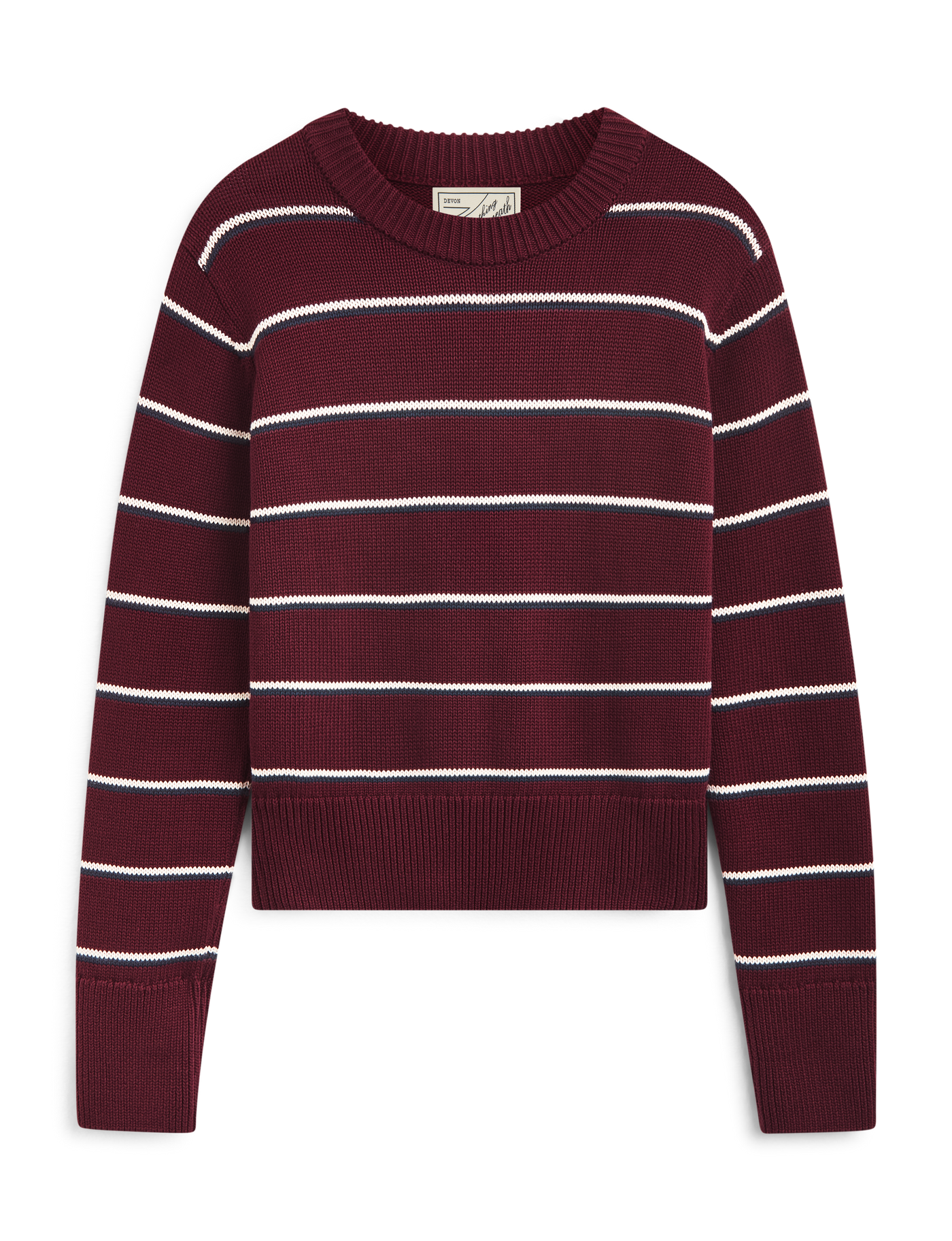 Devon Jumper: Cotton, Merlot Navy and Ivory Stripe