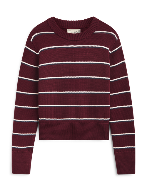 Devon Jumper: Cotton, Merlot Navy and Ivory Stripe