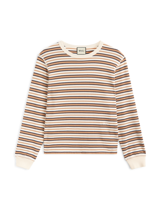 Bessette Top: Cotton Jersey, Brown and Ecru Stripe