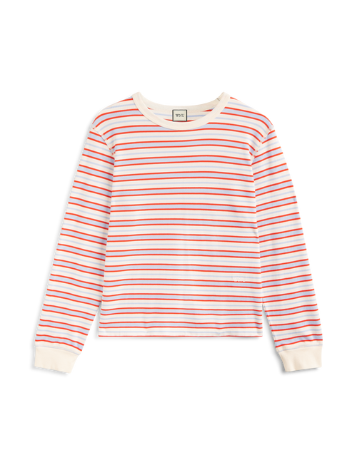 Bessette Top: Cotton Jersey, Sienna and Sky Blue Stripe