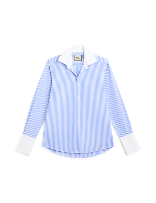The Boyfriend Contrast Exaggerated Cuff and Collar: Fine Poplin, Inverted Pinstripe