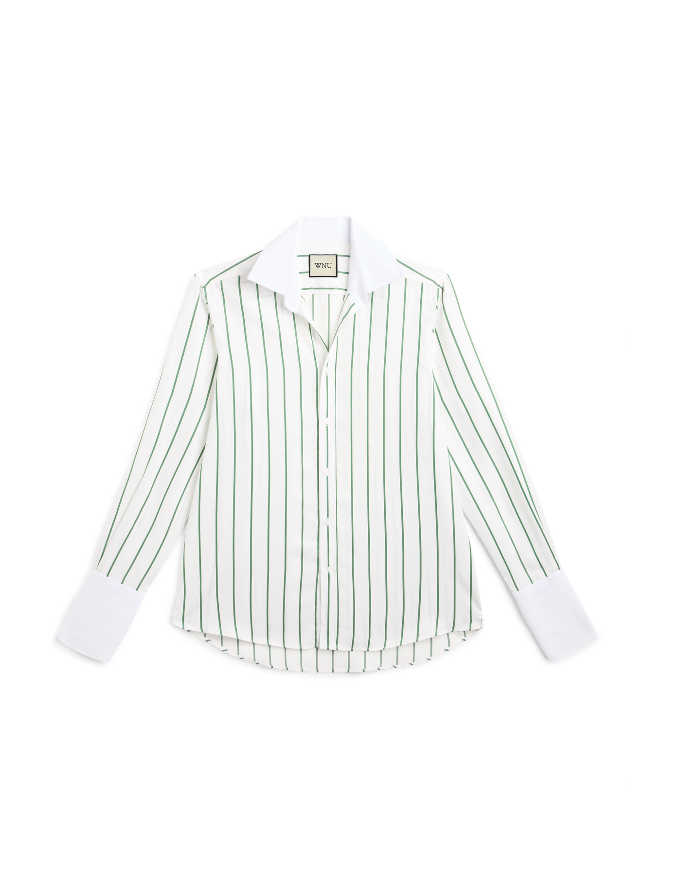 The Boyfriend Contrast Exaggerated Cuff and Collar: TENCEL™ Lyocell, Green Wide Stripe