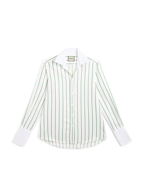 The Boyfriend Contrast Exaggerated Cuff and Collar: TENCEL™ Lyocell, Green Wide Stripe