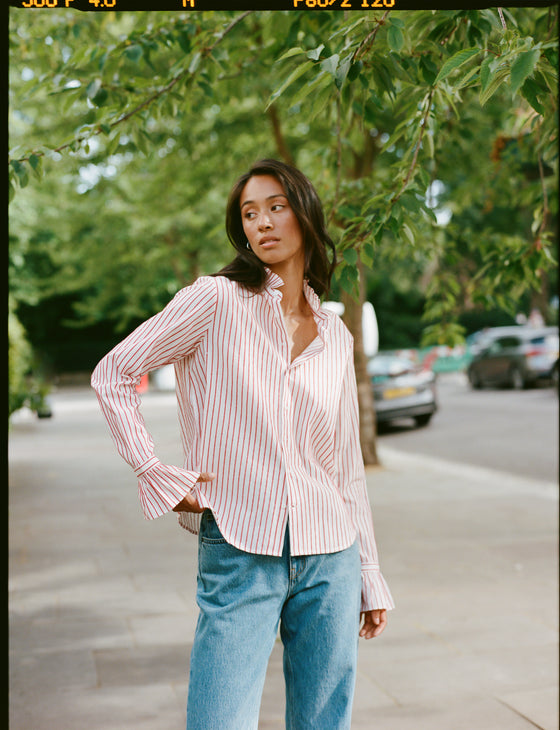 Kew Blouse: Cotton, Red Stripe
