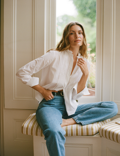 Pintuck Kew Blouse: Cotton Voile, White