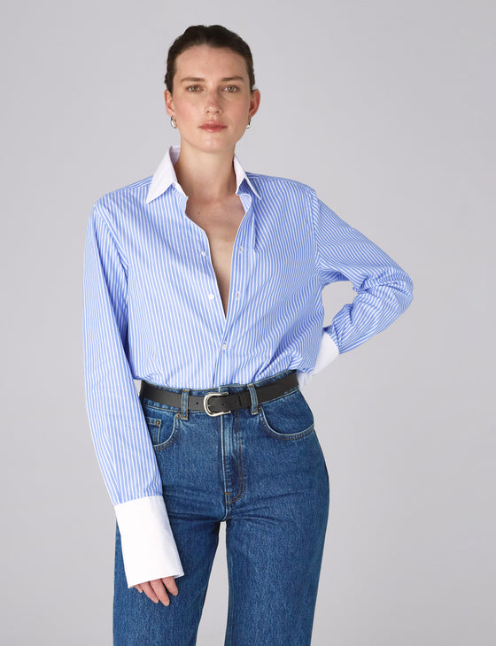 The Boyfriend Contrast Exaggerated Cuff and Collar: Fine Poplin, Inverted Pinstripe