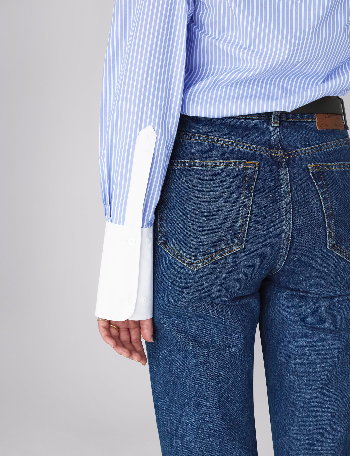 The Boyfriend Contrast Exaggerated Cuff and Collar: Fine Poplin, Inverted Pinstripe