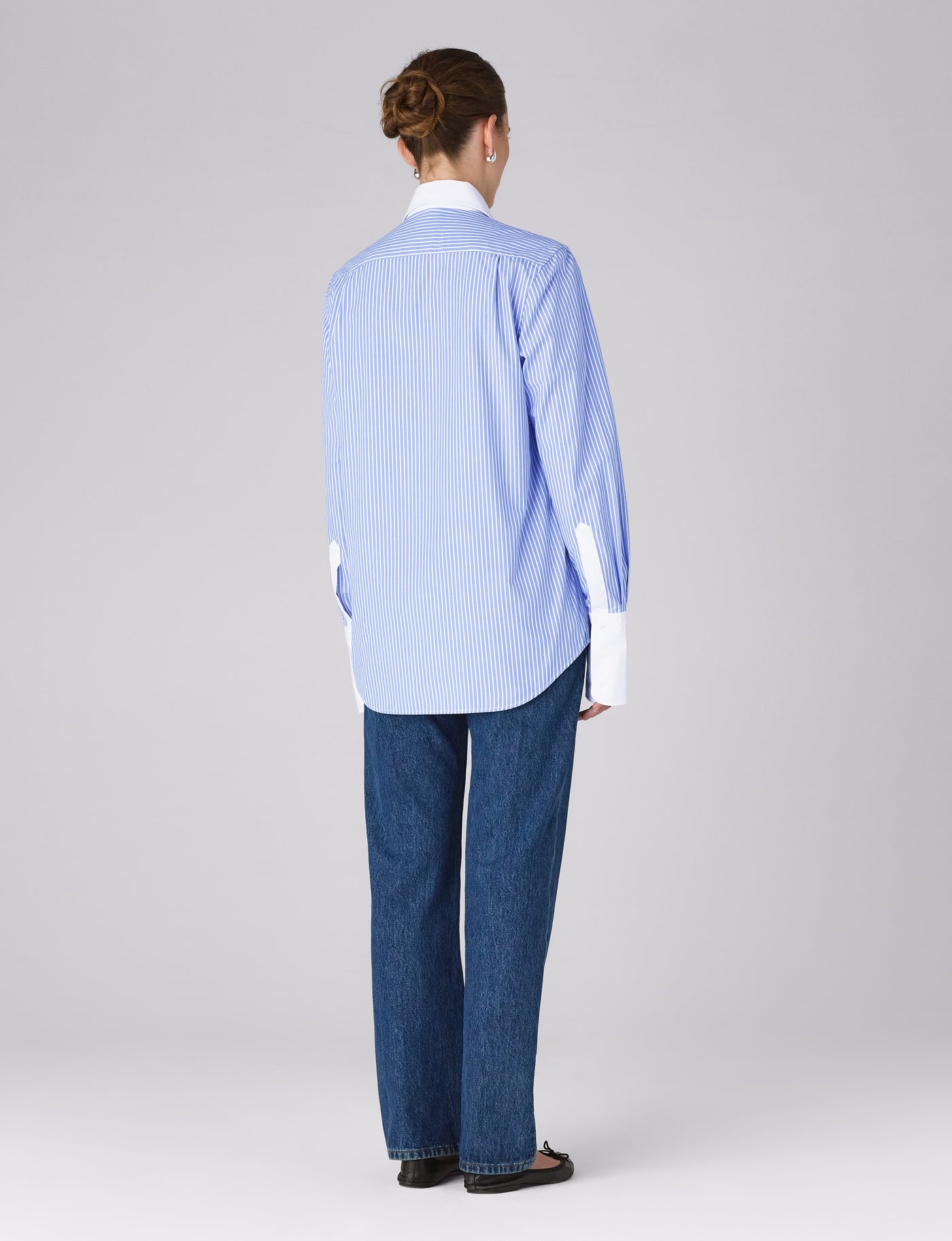 The Boyfriend Contrast Exaggerated Cuff and Collar: Fine Poplin, Inverted Pinstripe