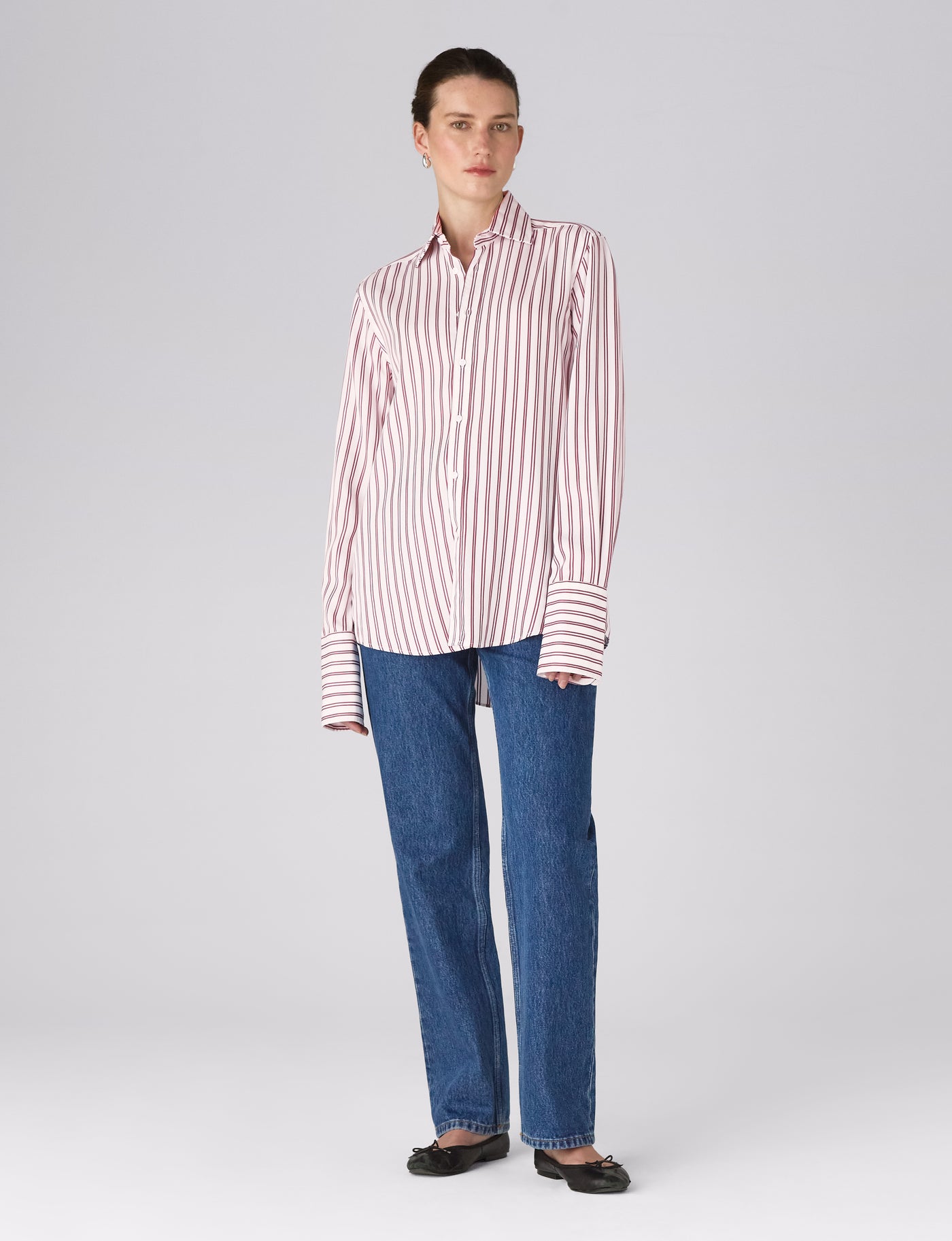 The Boyfriend Exaggerated Cuff: Tencel, Burgundy Double Stripe