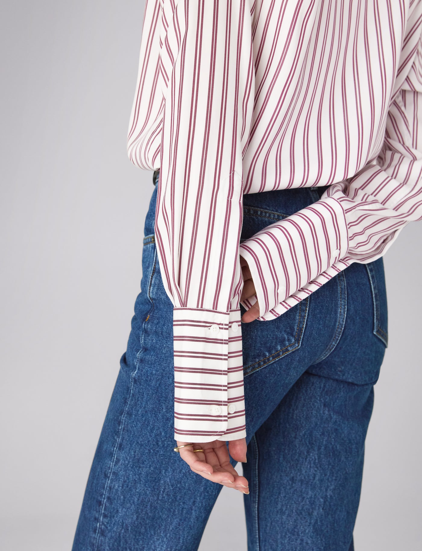 The Boyfriend Exaggerated Cuff: Tencel, Burgundy Double Stripe