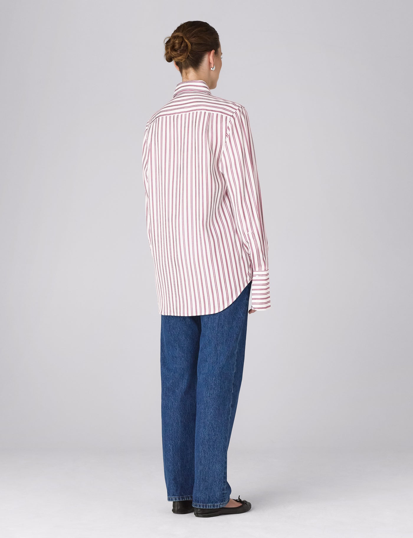 The Boyfriend Exaggerated Cuff: Tencel, Burgundy Double Stripe