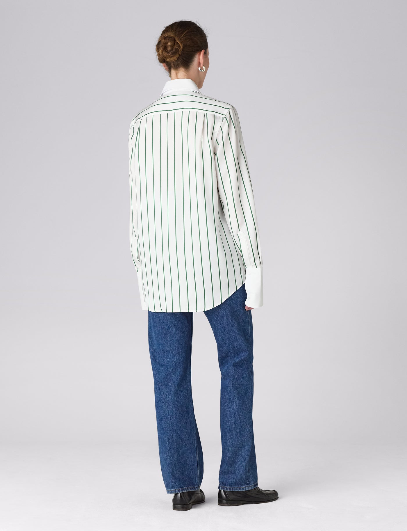 The Boyfriend Contrast Exaggerated Cuff and Collar: TENCEL™ Lyocell, Green Wide Stripe