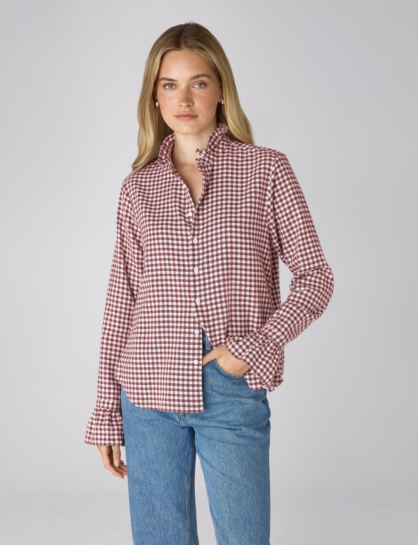 Kew Blouse: Fine Brushed, Burgundy Gingham